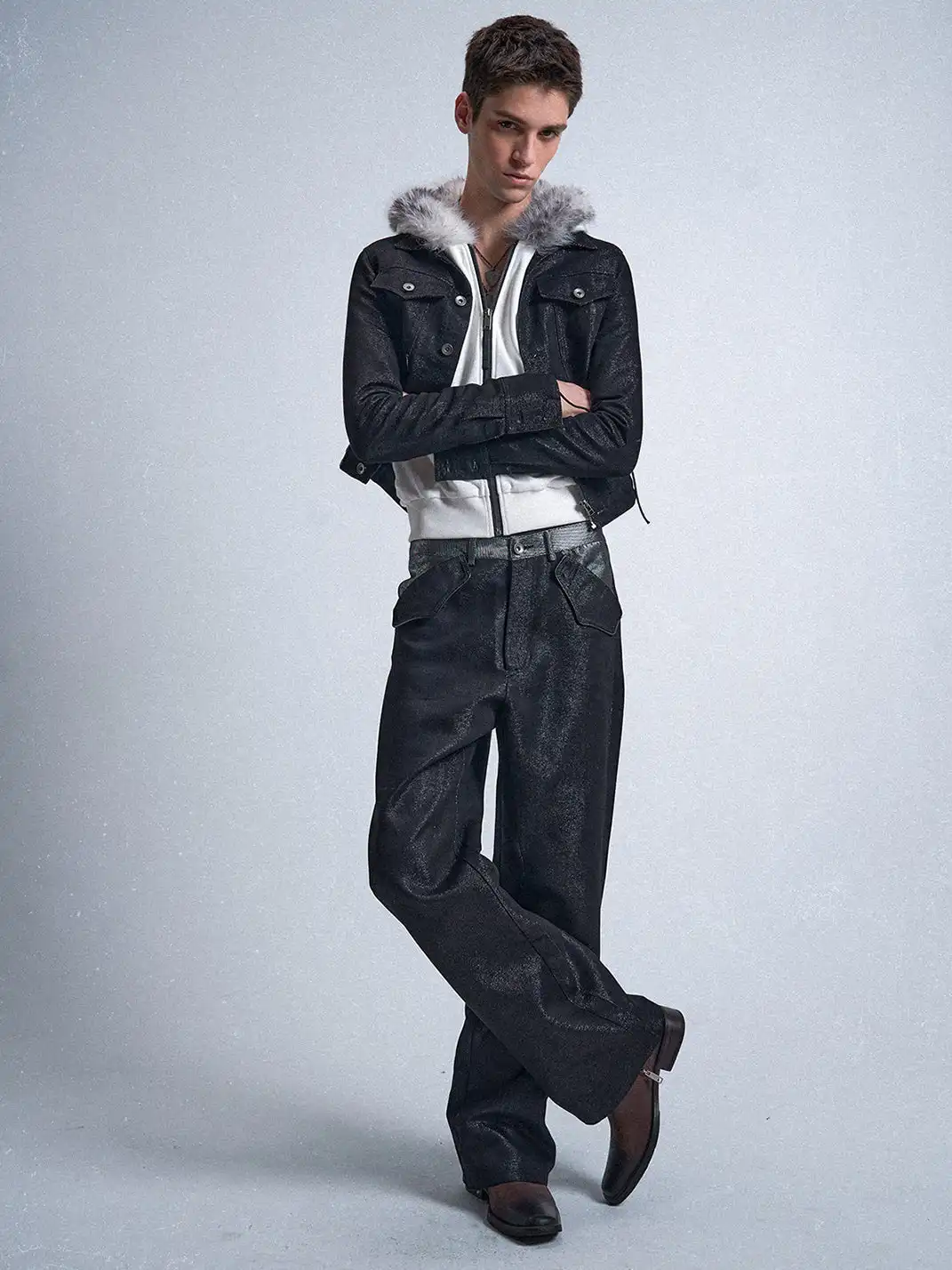 noEmosen | "RUDEBART Skull" Silver Thread Jeans