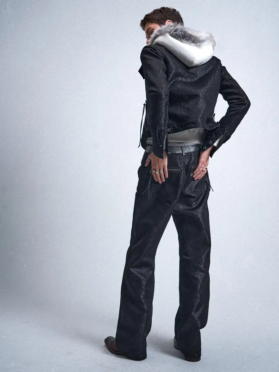 noEmosen | "RUDEBART Skull" Silver Thread Jeans