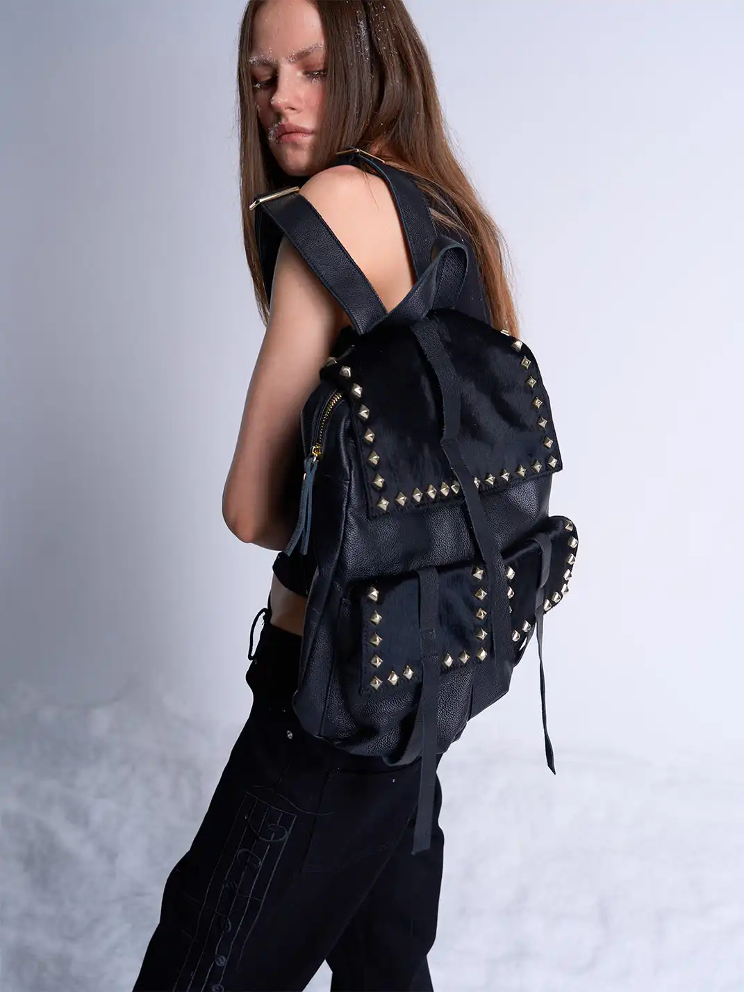 noEmosen | Horsehair And Cowhide Leather Studded Backpack