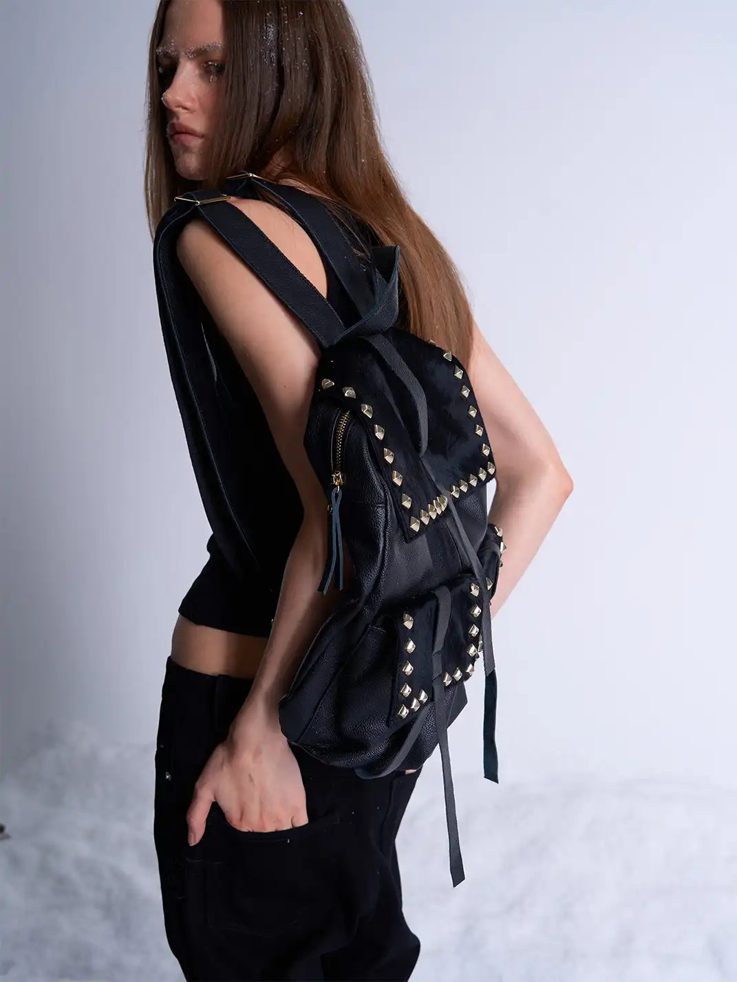 noEmosen | Horsehair And Cowhide Leather Studded Backpack