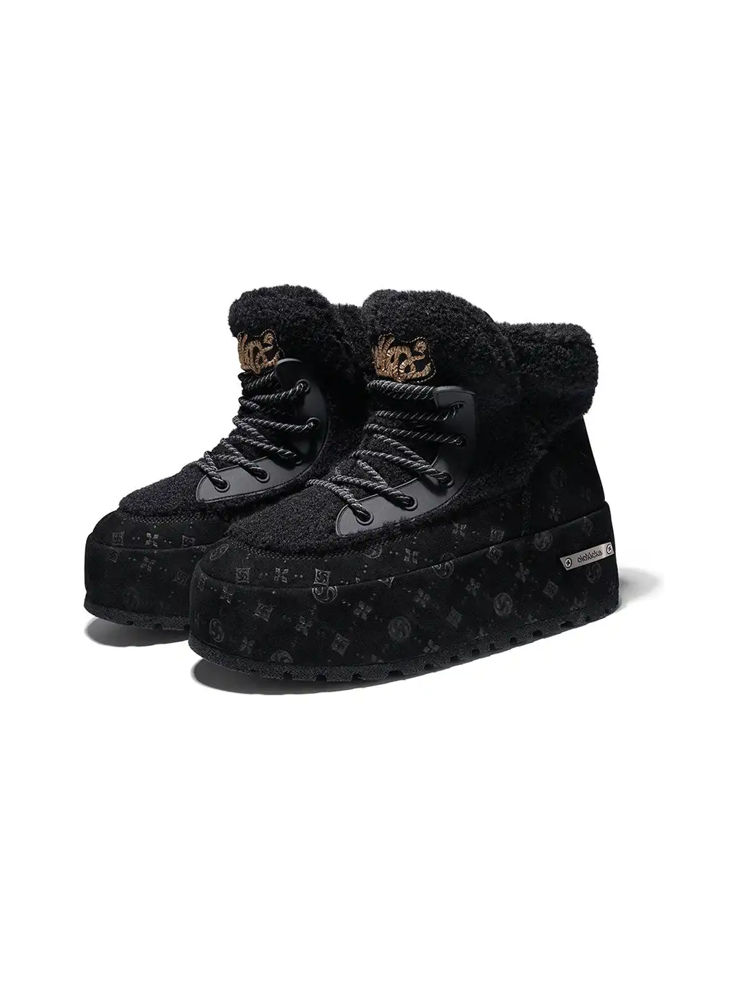 SALAXI | Monogram Design Faux Fur Platform Boots For Men