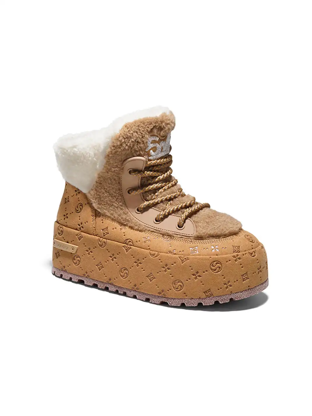 SALAXI | Monogram Design Faux Fur Platform Boots For Men