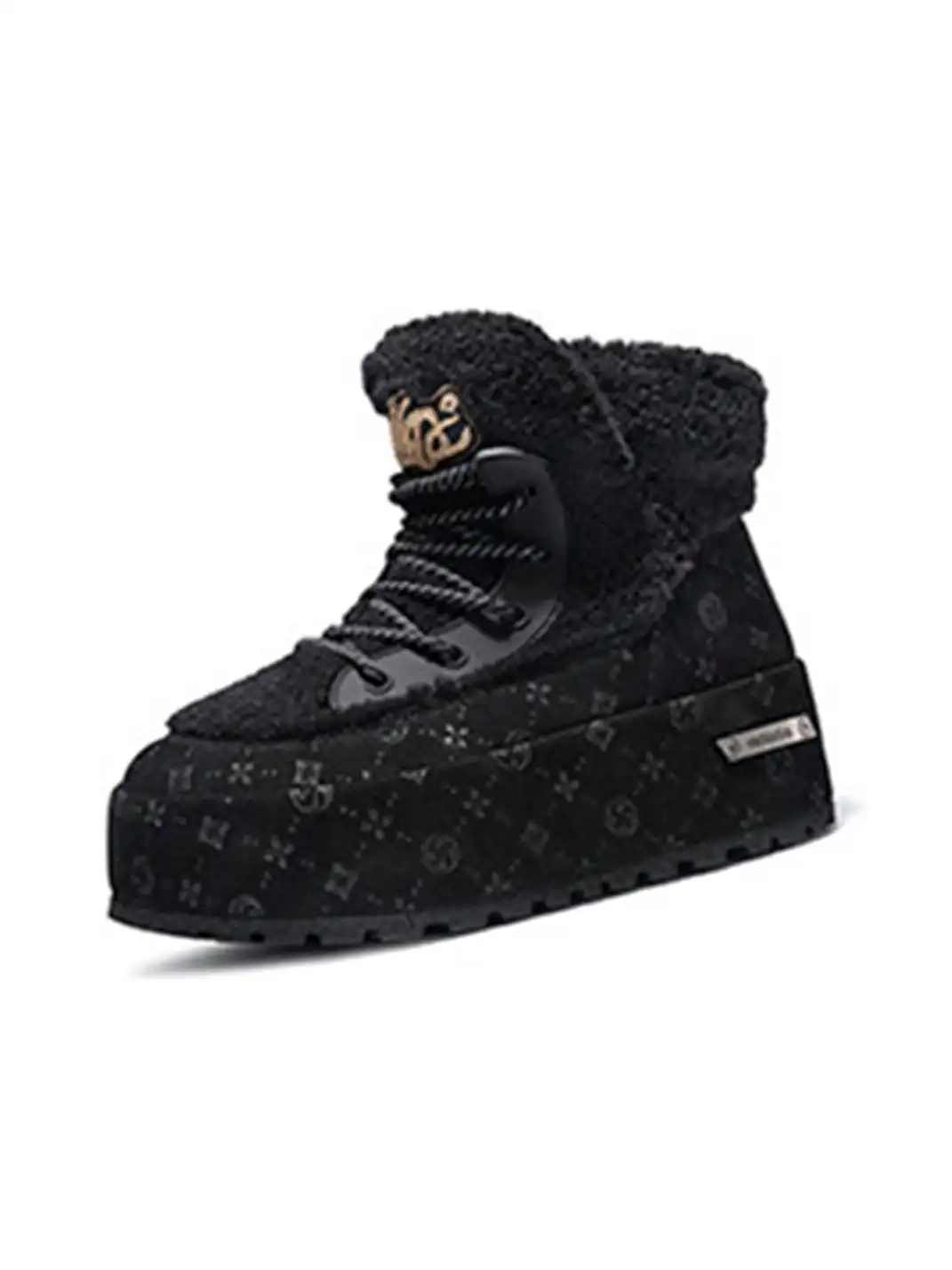 SALAXI | Monogram Design Faux Fur Platform Boots For Men