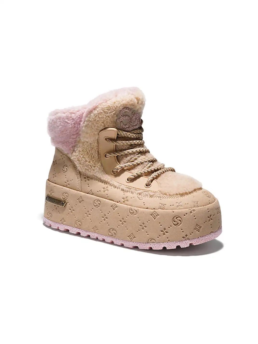 SALAXI | Monogram Design Faux Fur Platform Boots For Women