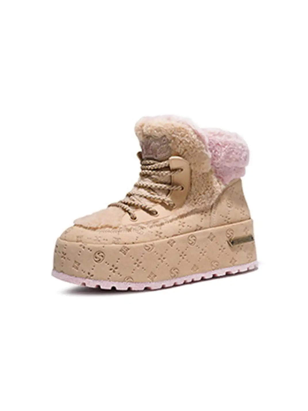SALAXI | Monogram Design Faux Fur Platform Boots For Women