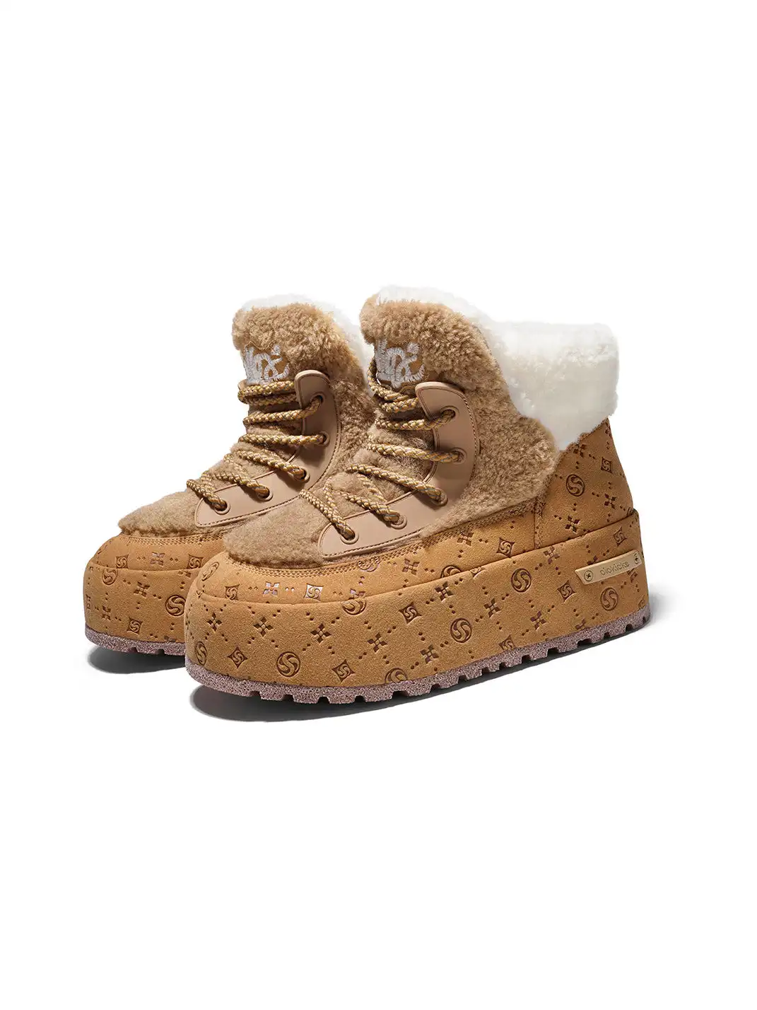SALAXI | Monogram Design Faux Fur Platform Boots For Women