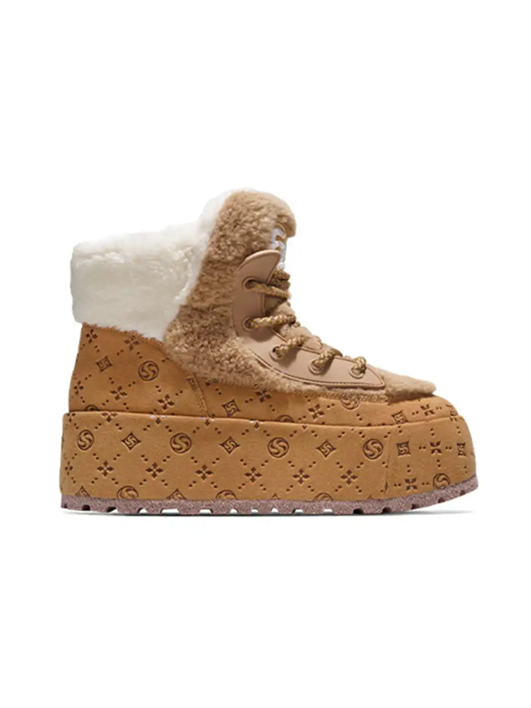 SALAXI | Monogram Design Faux Fur Platform Boots For Women
