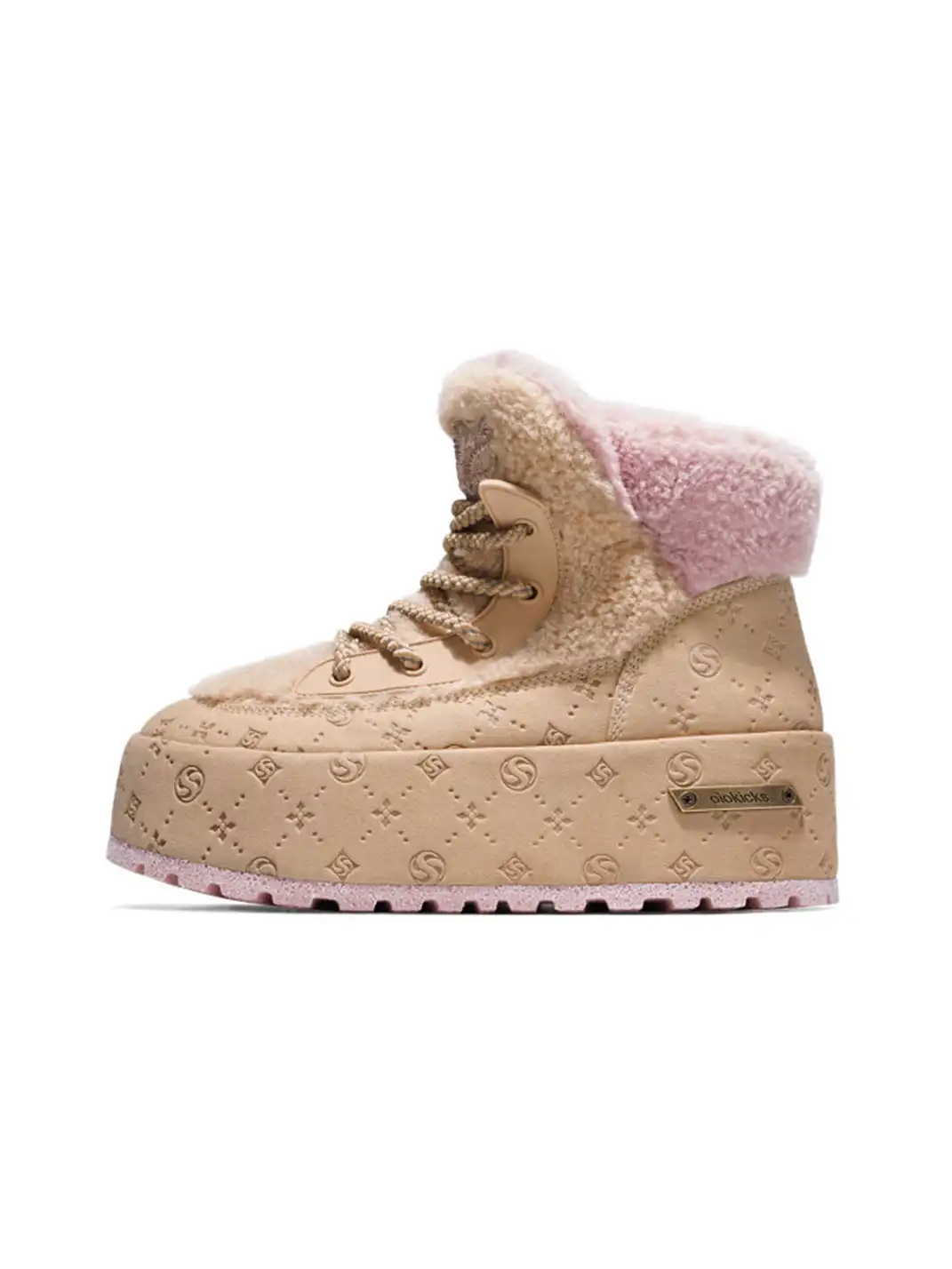 SALAXI | Monogram Design Faux Fur Platform Boots For Women
