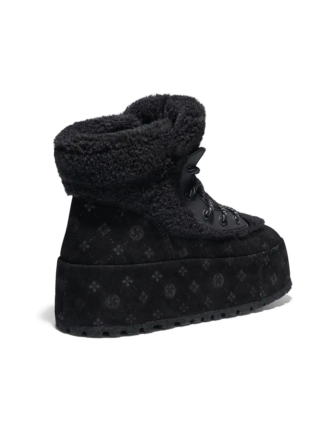 SALAXI | Monogram Design Faux Fur Platform Boots For Women