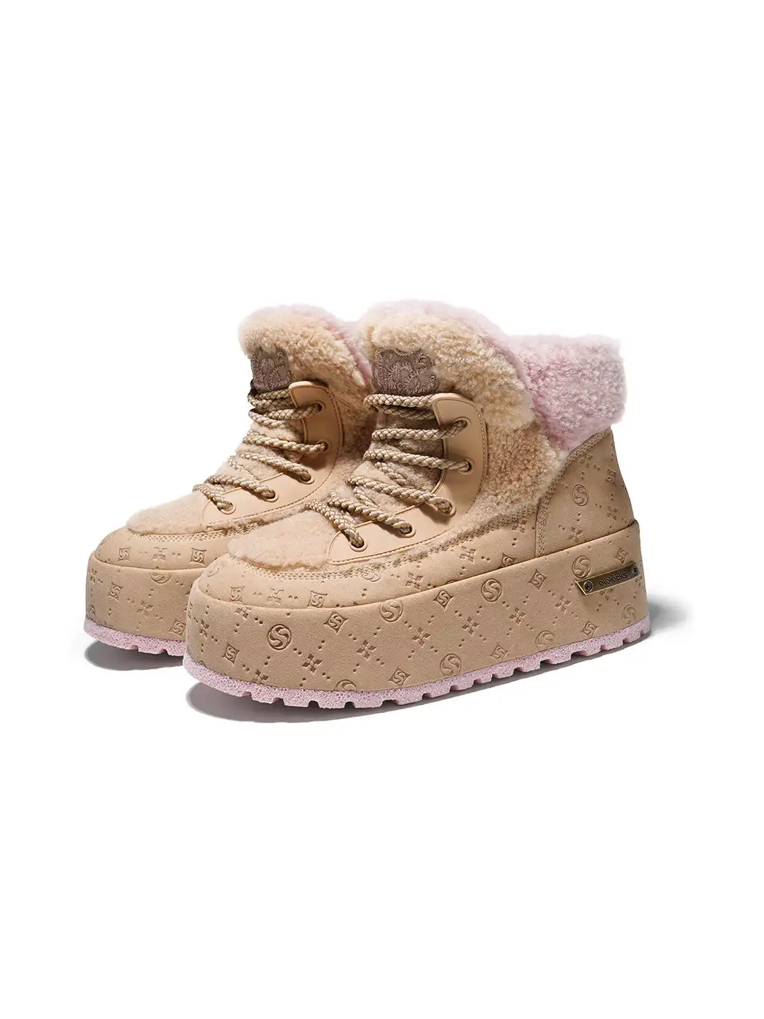 SALAXI | Monogram Design Faux Fur Platform Boots For Women