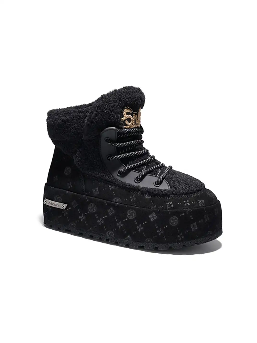 SALAXI | Monogram Design Faux Fur Platform Boots For Women