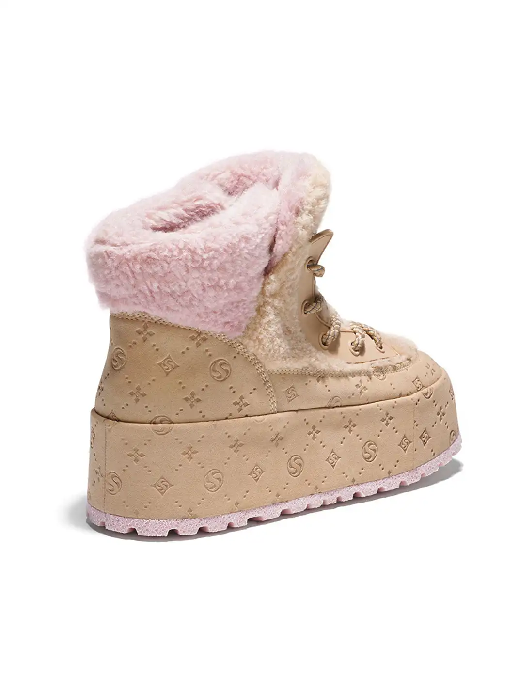 SALAXI | Monogram Design Faux Fur Platform Boots For Women