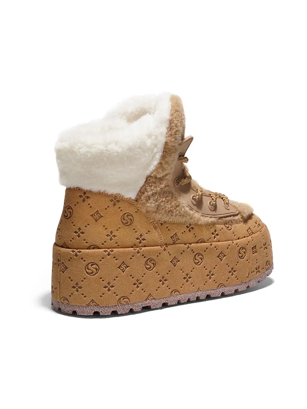 SALAXI | Monogram Design Faux Fur Platform Boots For Women