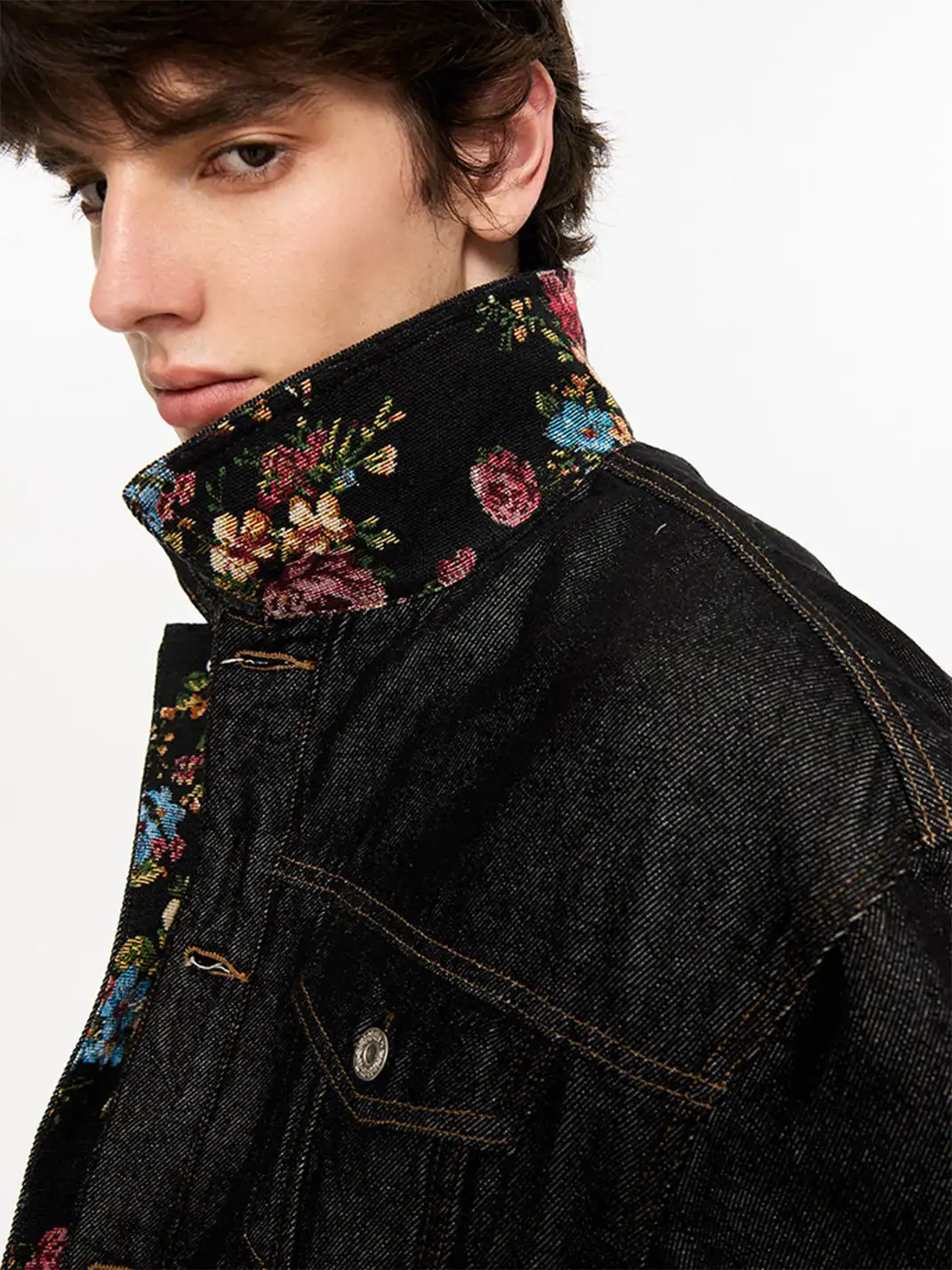 KREATE | Floral Color-Blocked Denim Jacket