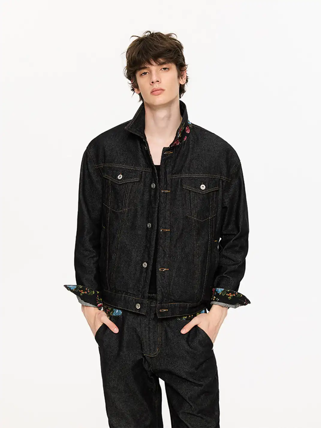 KREATE | Floral Color-Blocked Denim Jacket