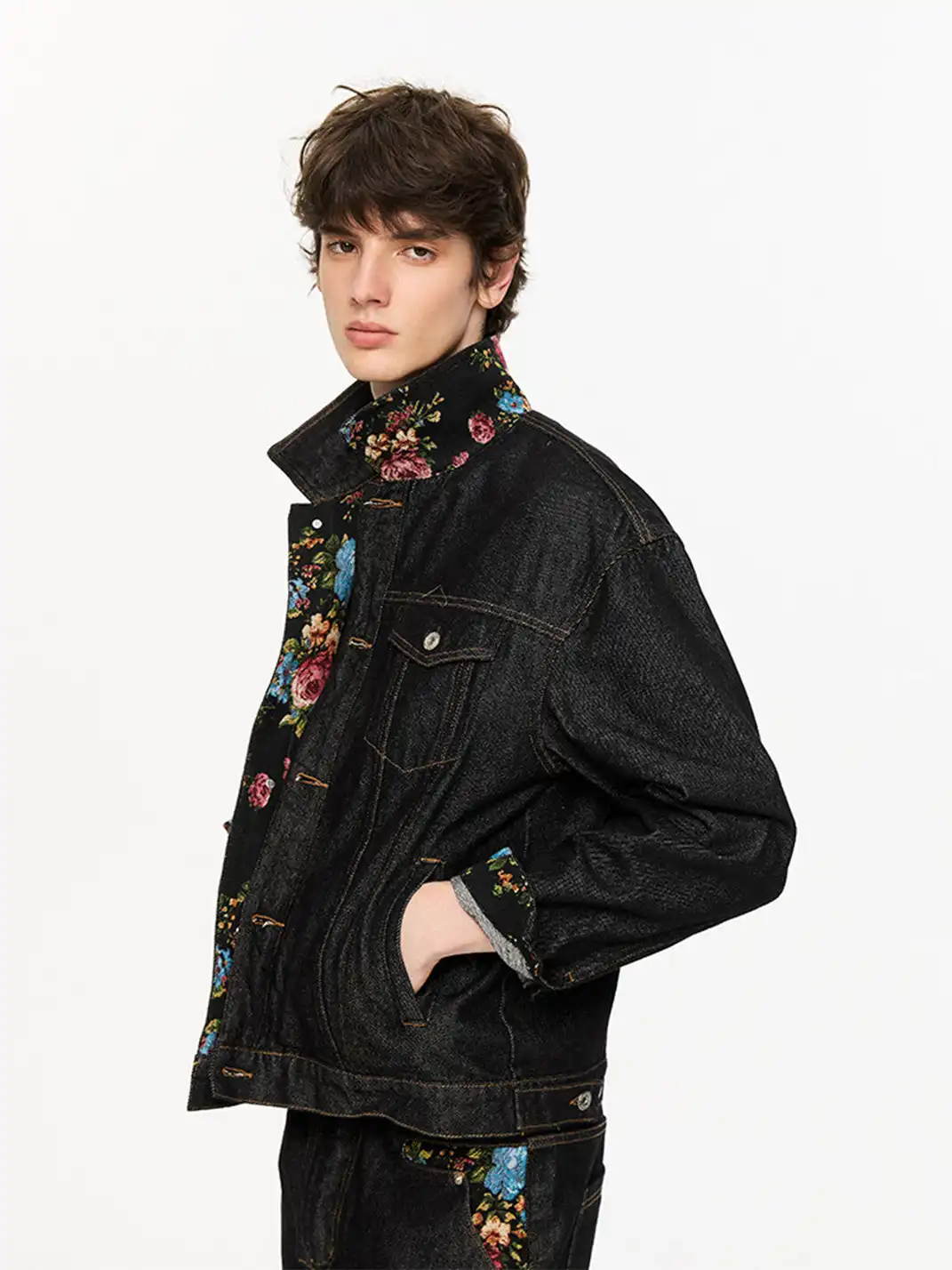 KREATE | Floral Color-Blocked Denim Jacket