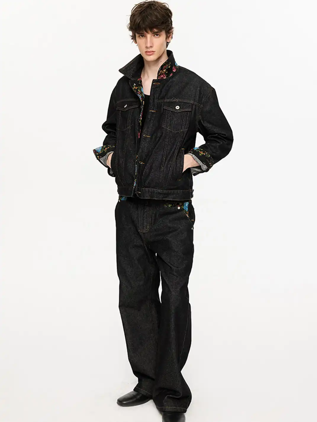 KREATE | Floral Color-Blocked Denim Jacket