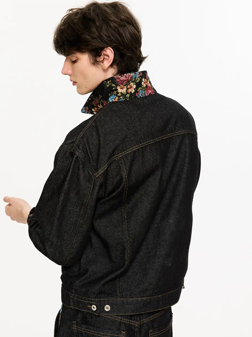 KREATE | Floral Color-Blocked Denim Jacket