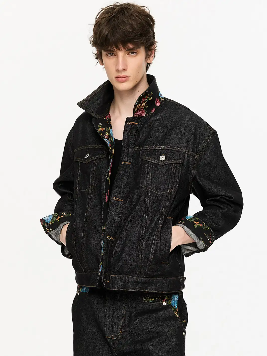 KREATE | Floral Color-Blocked Denim Jacket
