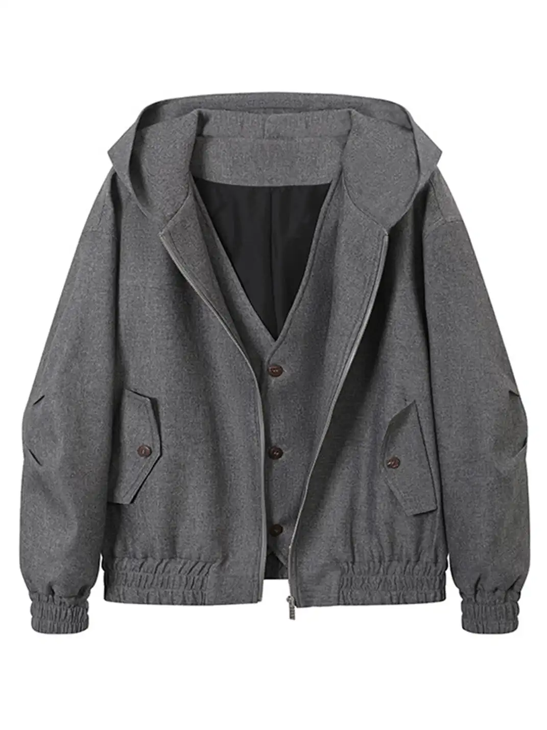 KREATE | Faux Two-Piece V-Neck Spliced Casual Jacket