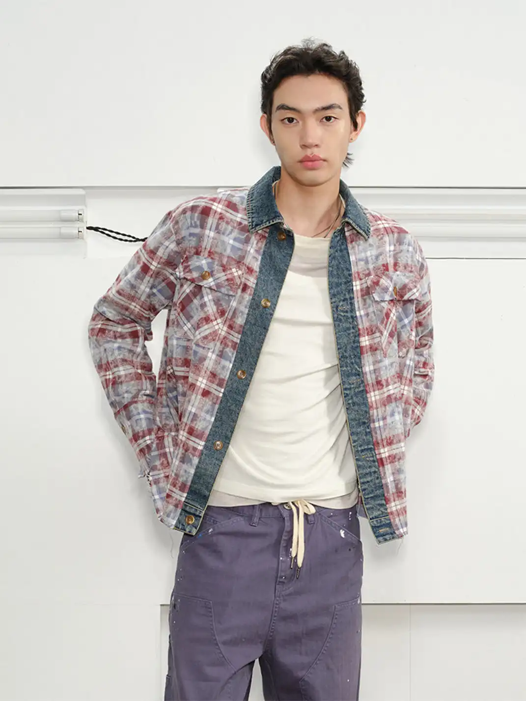 KREATE | Plaid Patchwork Denim Shirt