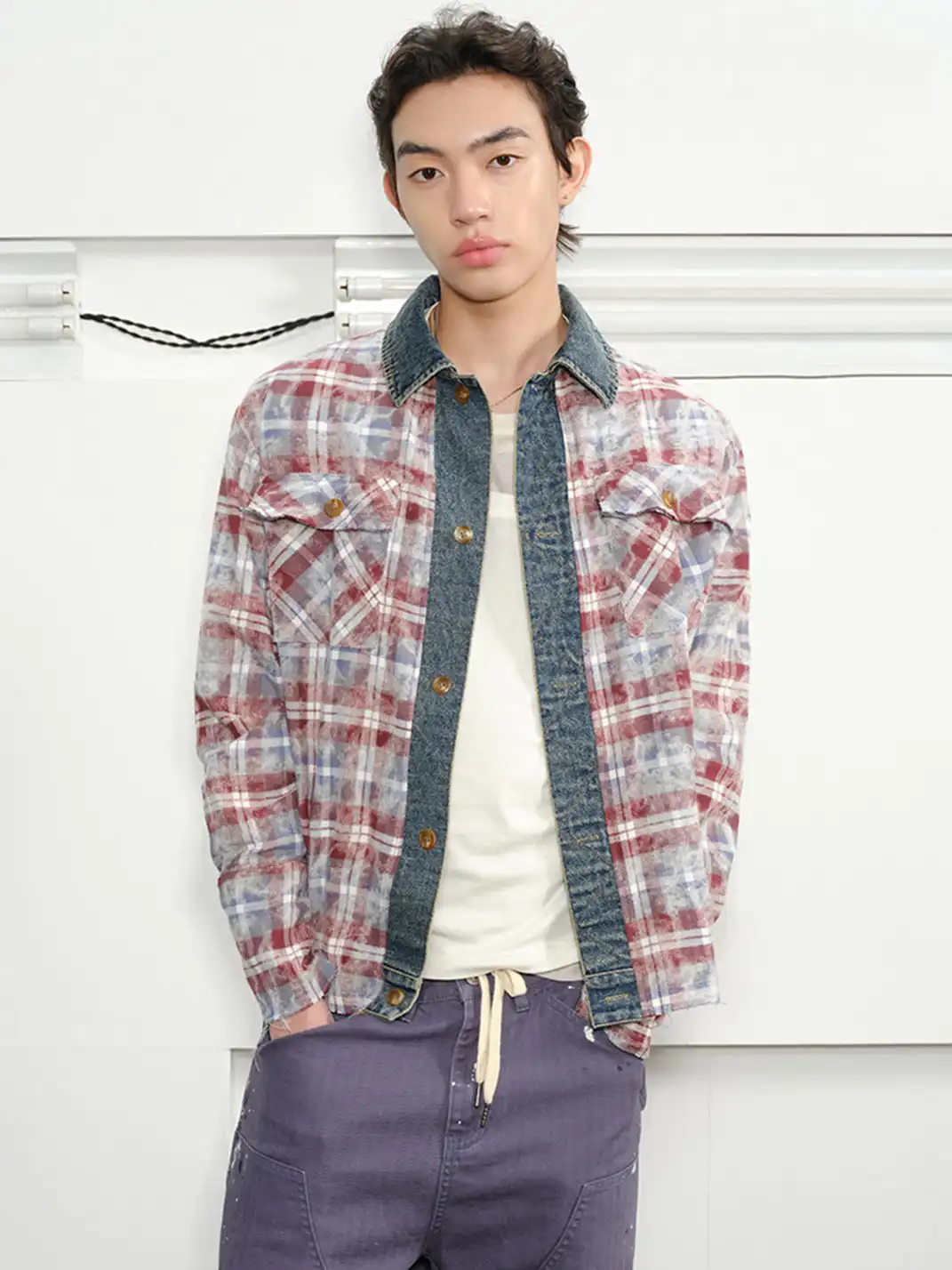 KREATE | Plaid Patchwork Denim Shirt