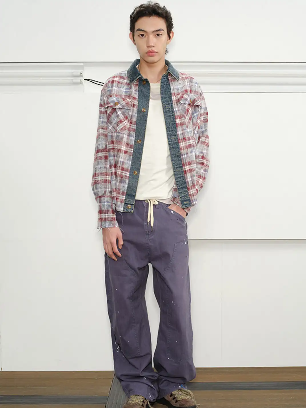 KREATE | Plaid Patchwork Denim Shirt