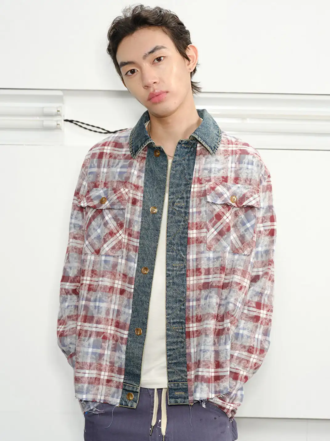 KREATE | Plaid Patchwork Denim Shirt