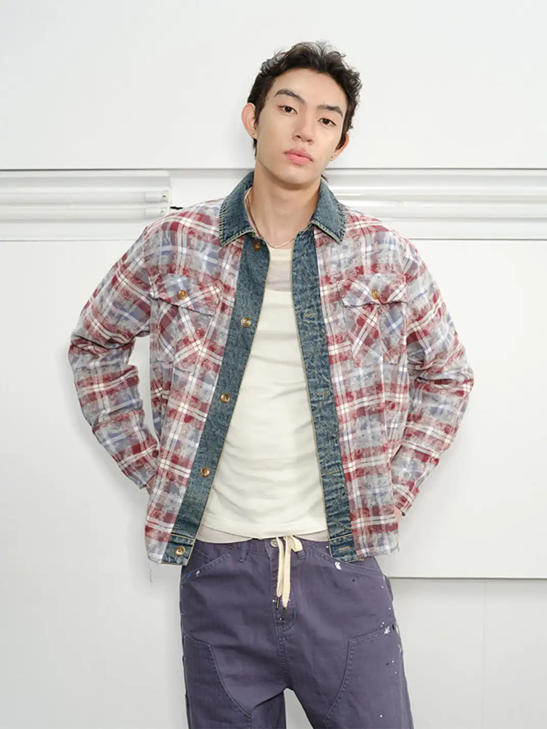 KREATE | Plaid Patchwork Denim Shirt