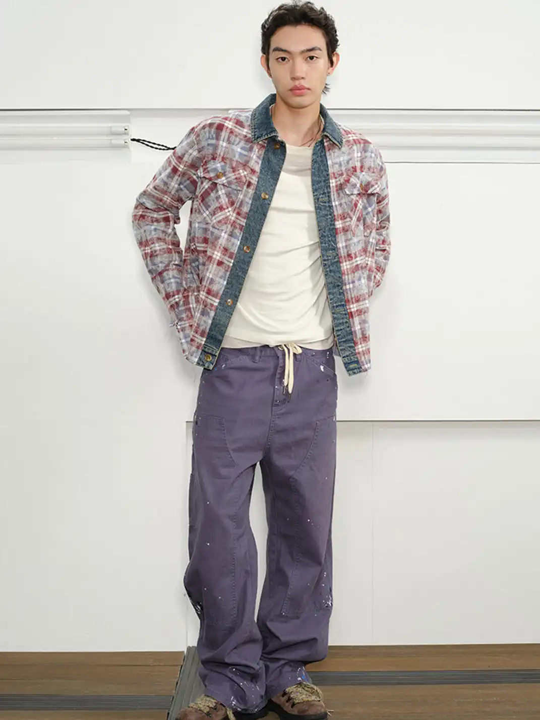 KREATE | Plaid Patchwork Denim Shirt