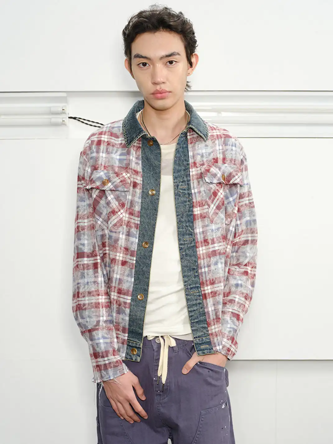 KREATE | Plaid Patchwork Denim Shirt