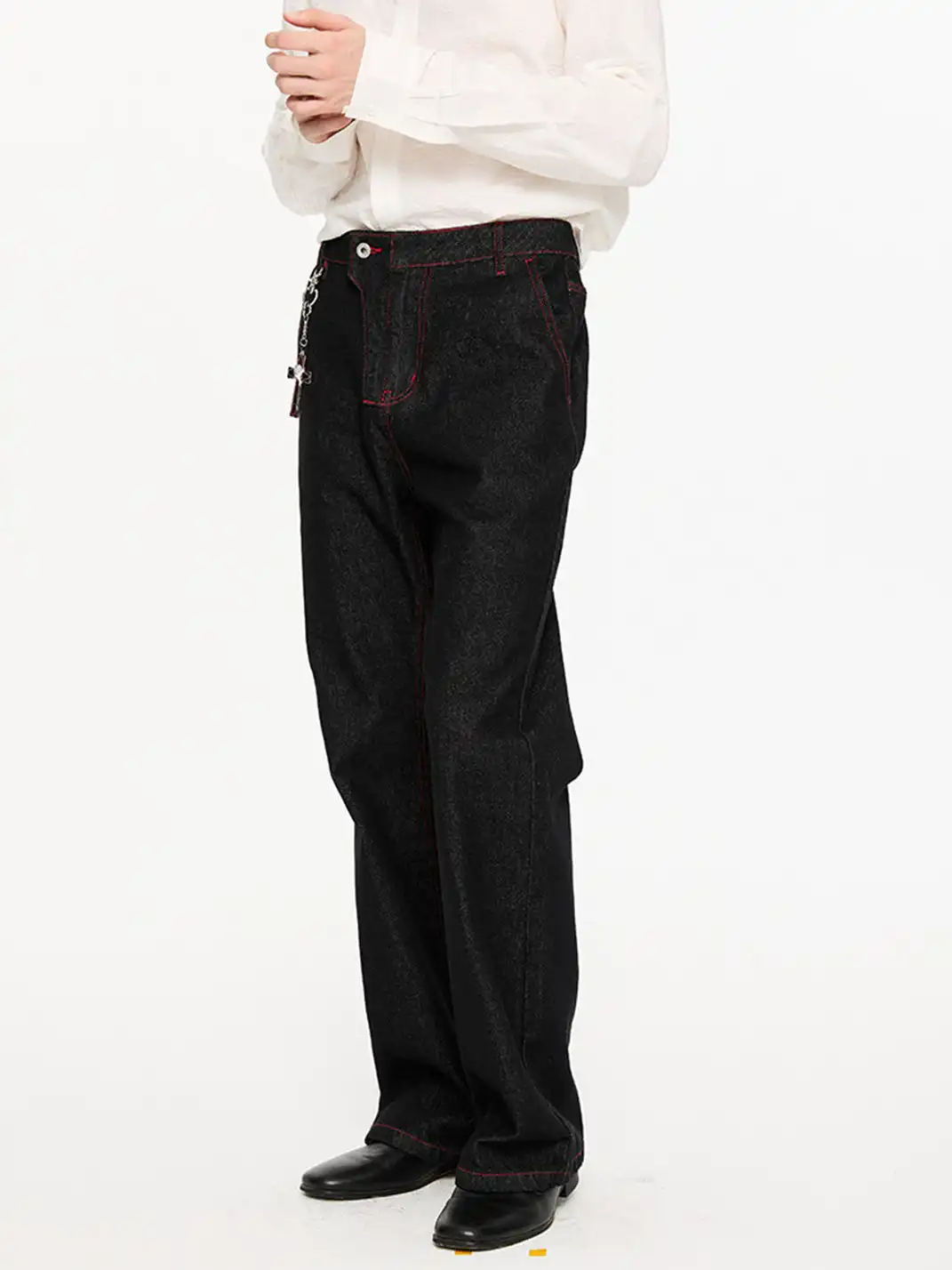 KREATE | Washed Lightning Stripe Raw Denim Flared Jeans