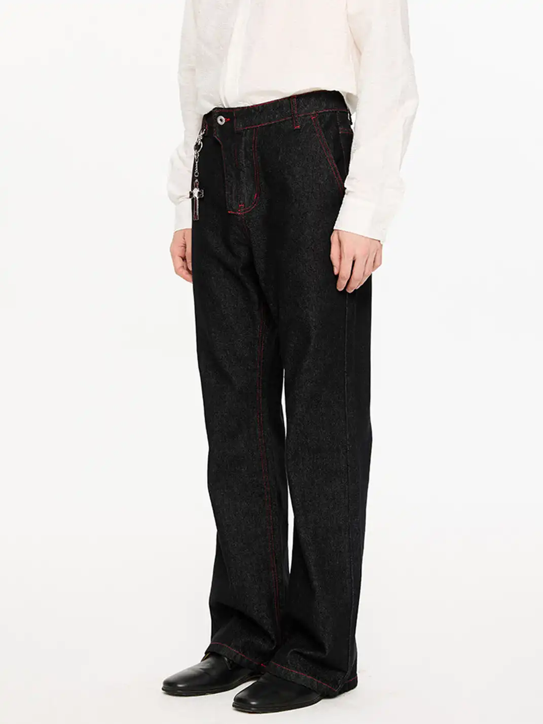 KREATE | Washed Lightning Stripe Raw Denim Flared Jeans