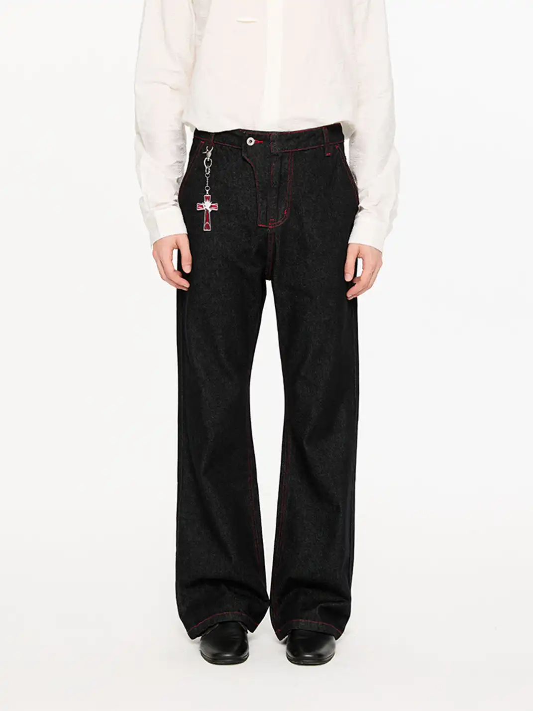 KREATE | Washed Lightning Stripe Raw Denim Flared Jeans