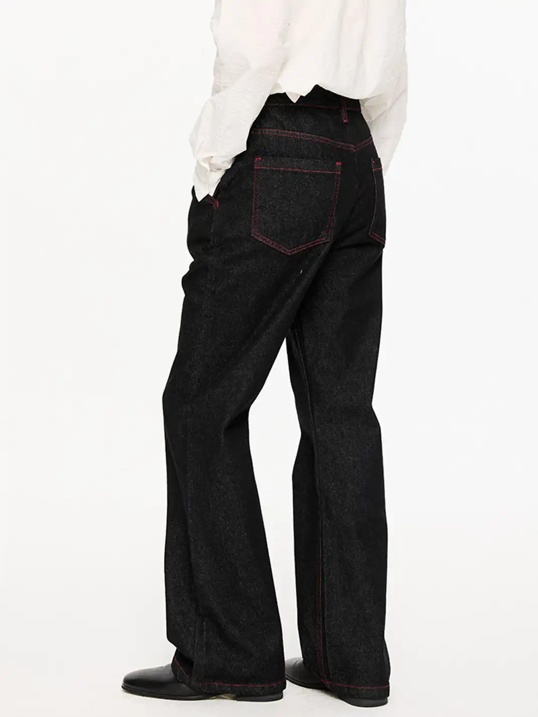KREATE | Washed Lightning Stripe Raw Denim Flared Jeans