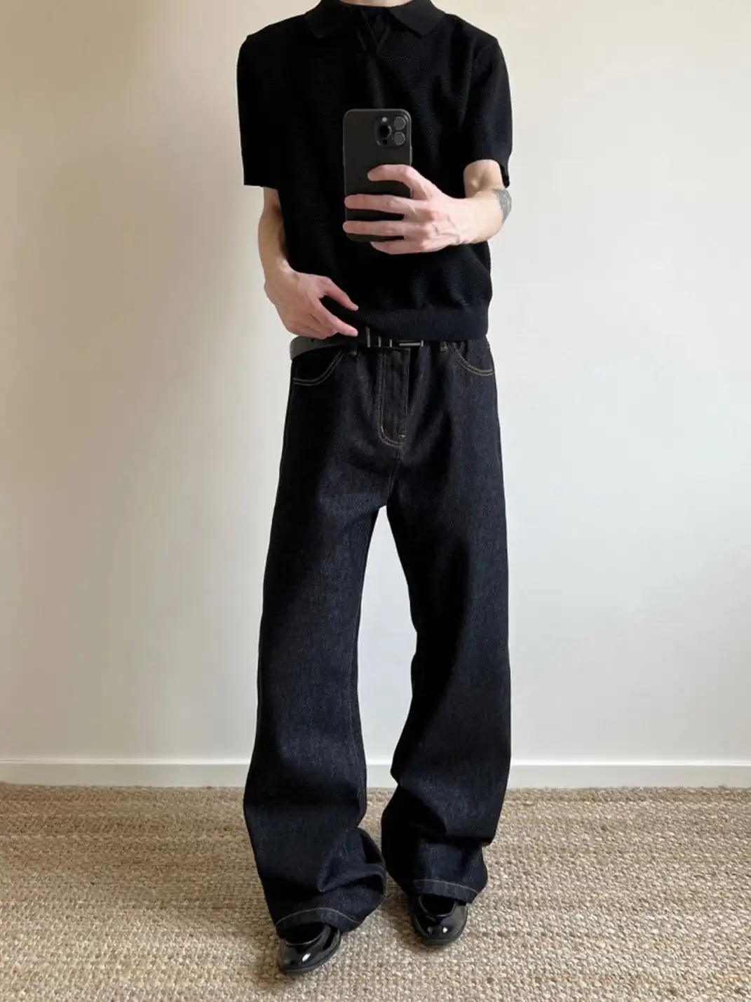 KREATE | Washed Lightning Stripe Raw Denim Flared Jeans