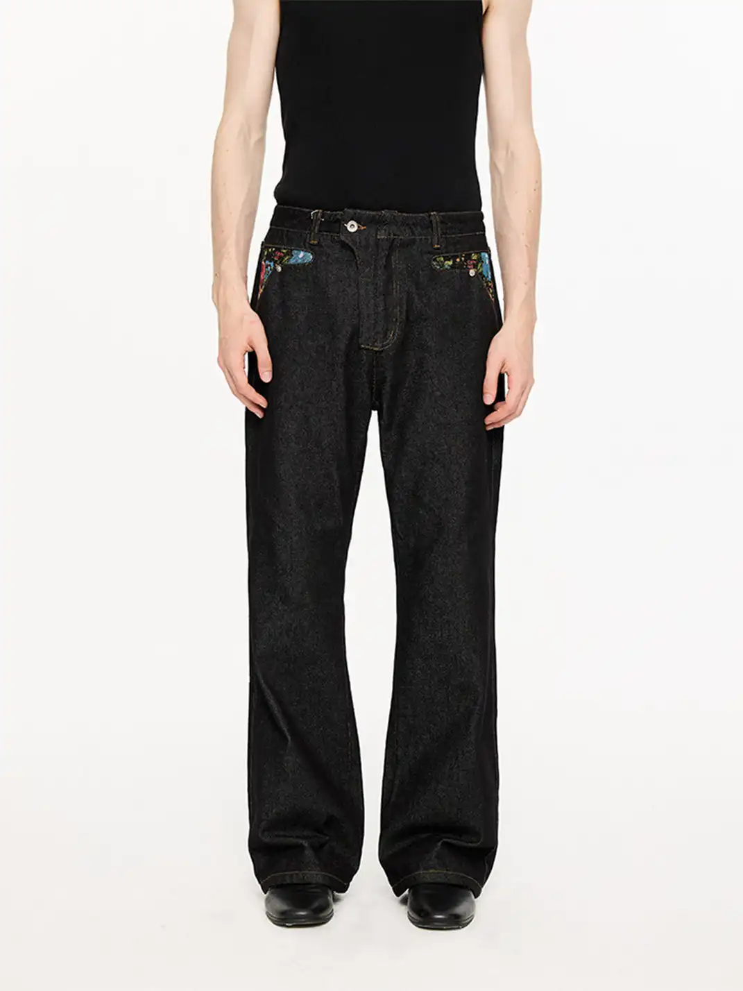 KREATE | Floral Jacquard Color-blocked Denim Jeans