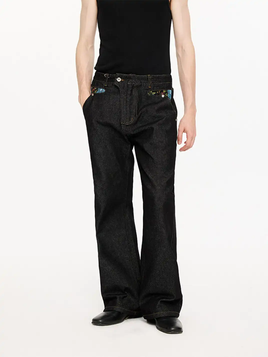 KREATE | Floral Jacquard Color-blocked Denim Jeans