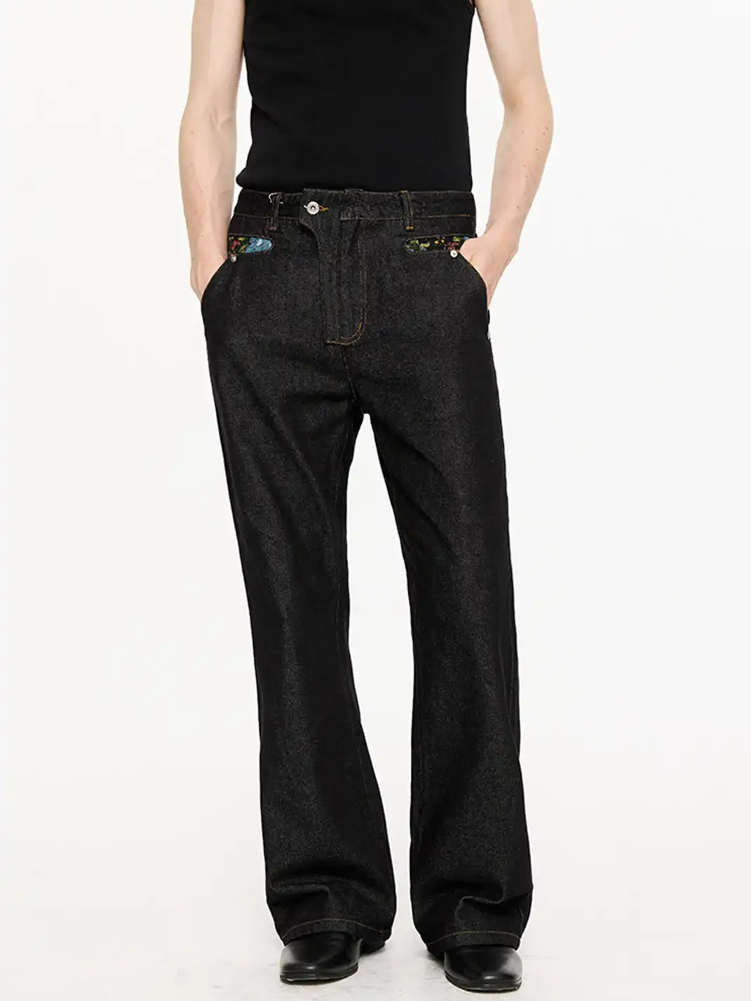 KREATE | Floral Jacquard Color-blocked Denim Jeans
