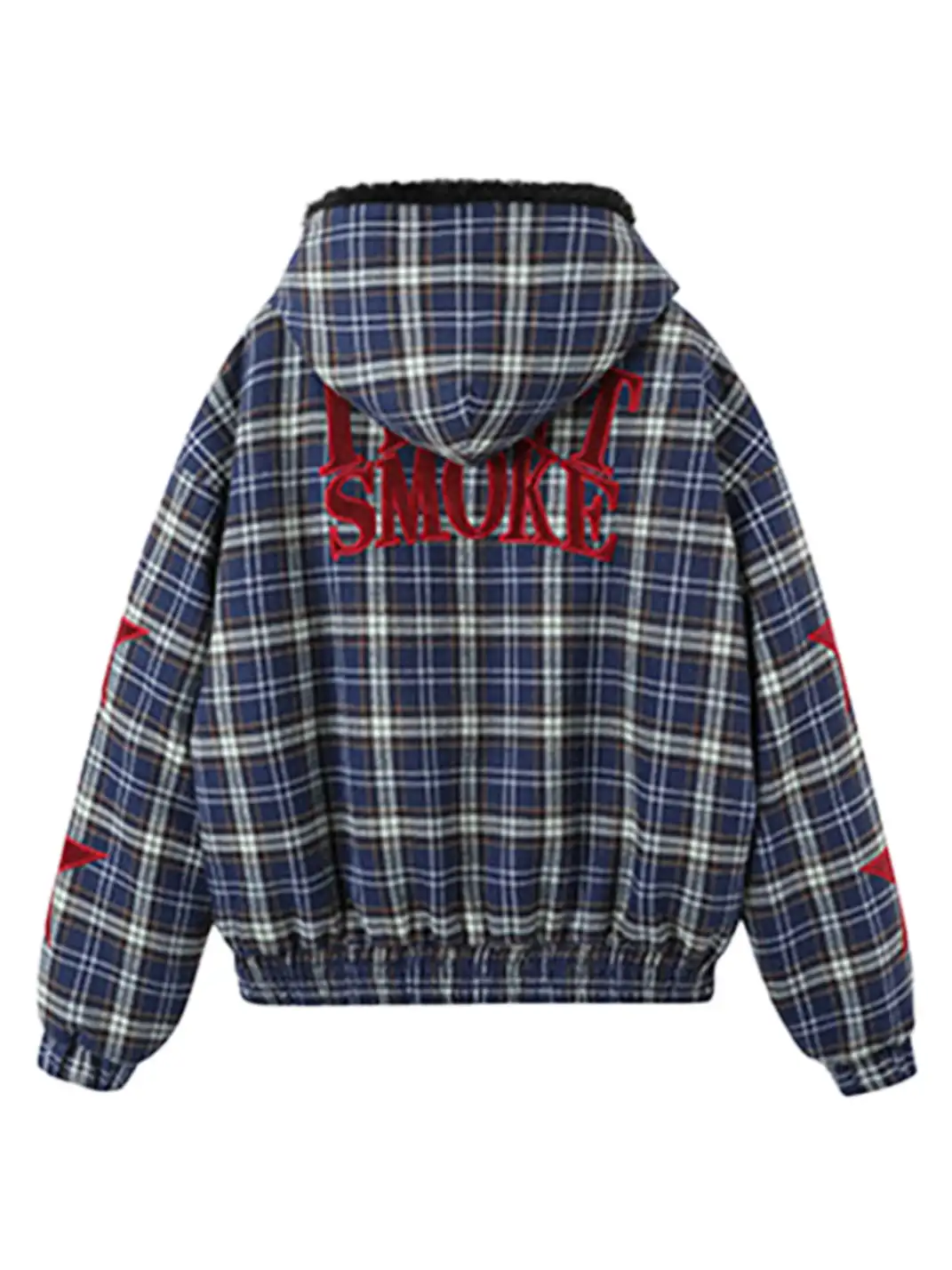 DONSMOKE | Checkered Star Appliqué Color-Blocked Coat