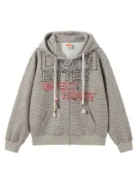 DONSMOKE | Composite Striped Rabbit Fur Knit Sweatshirt