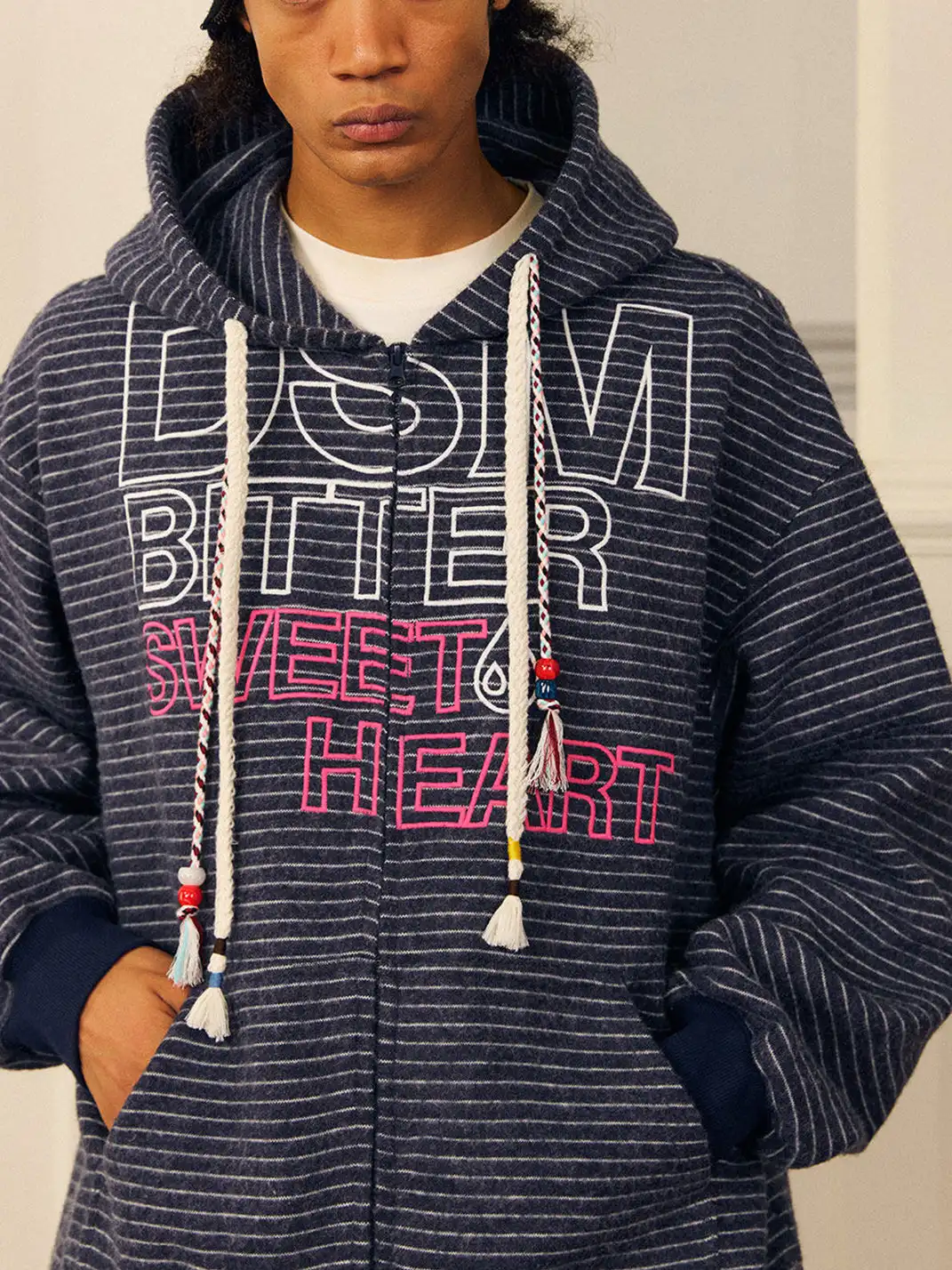 DONSMOKE | Composite Striped Rabbit Fur Knit Sweatshirt