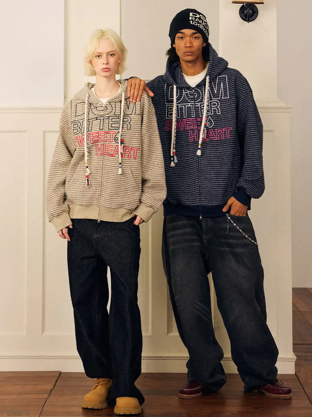 DONSMOKE | Composite Striped Rabbit Fur Knit Sweatshirt