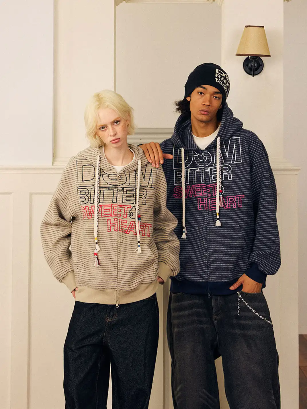 DONSMOKE | Composite Striped Rabbit Fur Knit Sweatshirt