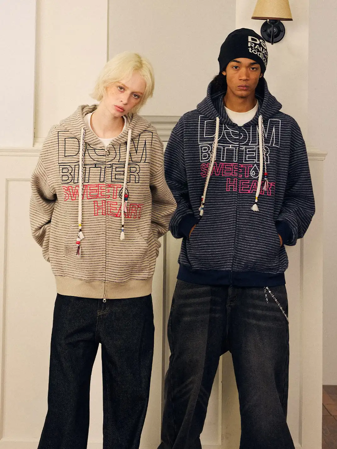 DONSMOKE | Composite Striped Rabbit Fur Knit Sweatshirt