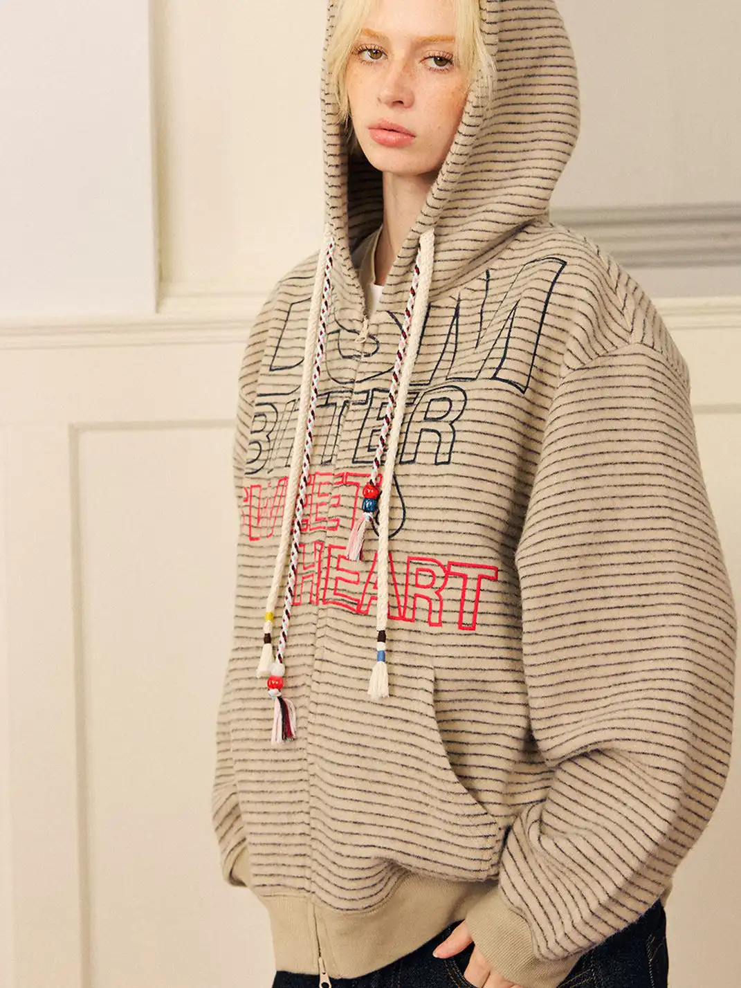 DONSMOKE | Composite Striped Rabbit Fur Knit Sweatshirt