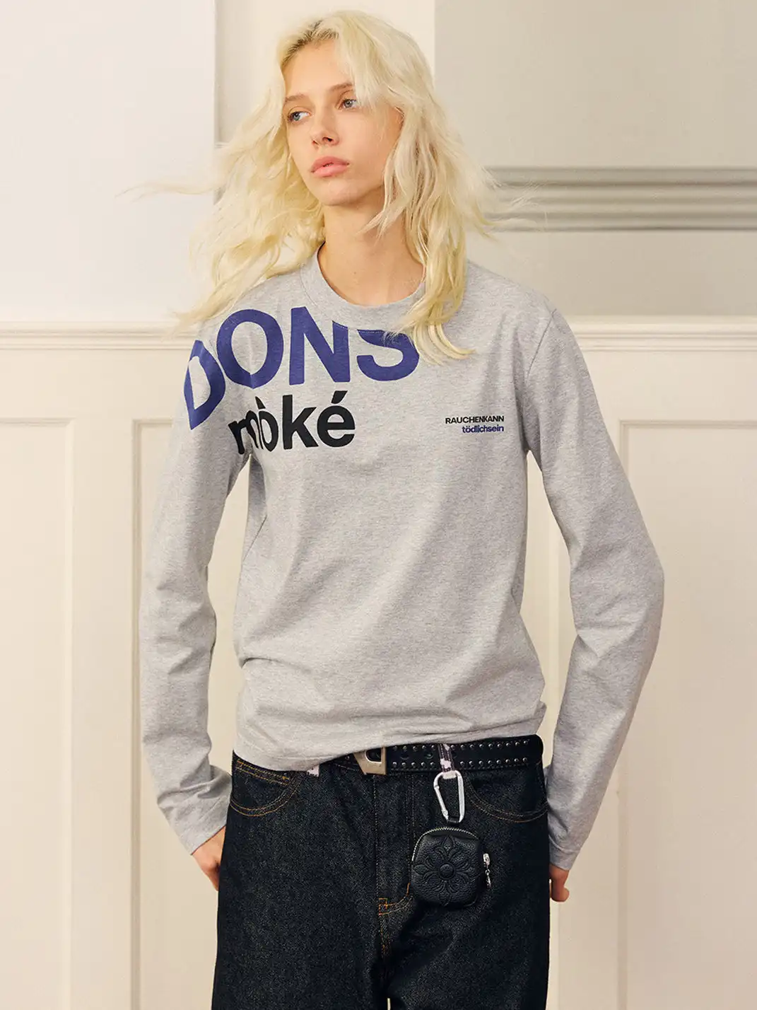 DONSMOKE | Slogan Print Long Sleeve Top