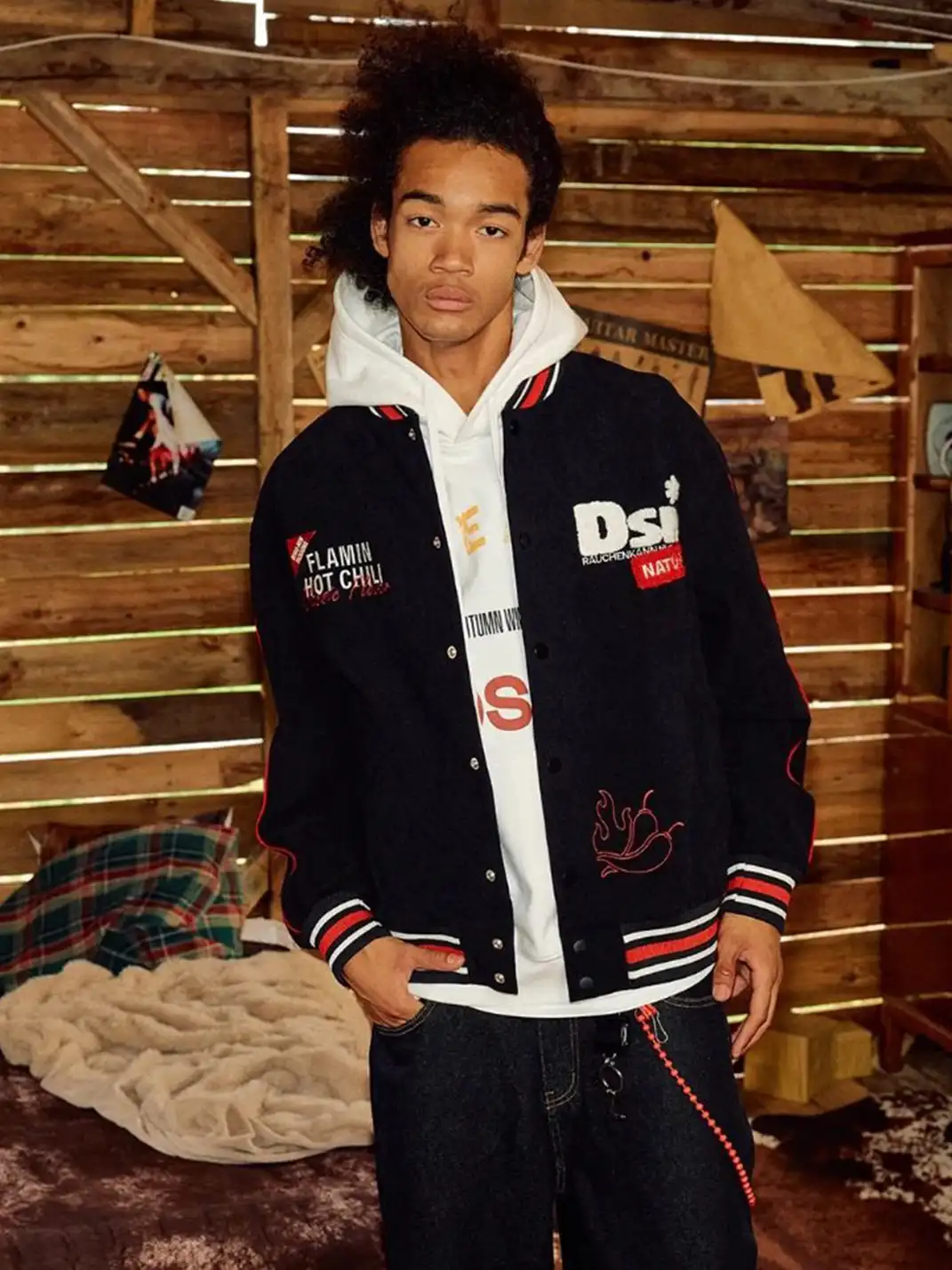 DONSMOKE | Wavy Textured Corduroy Baseball Jacket