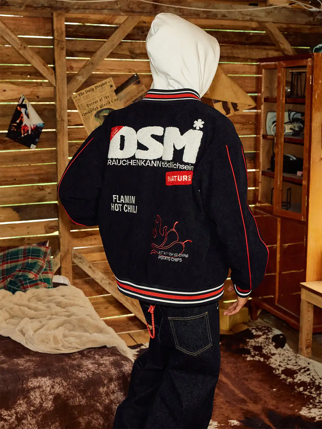DONSMOKE | Wavy Textured Corduroy Baseball Jacket