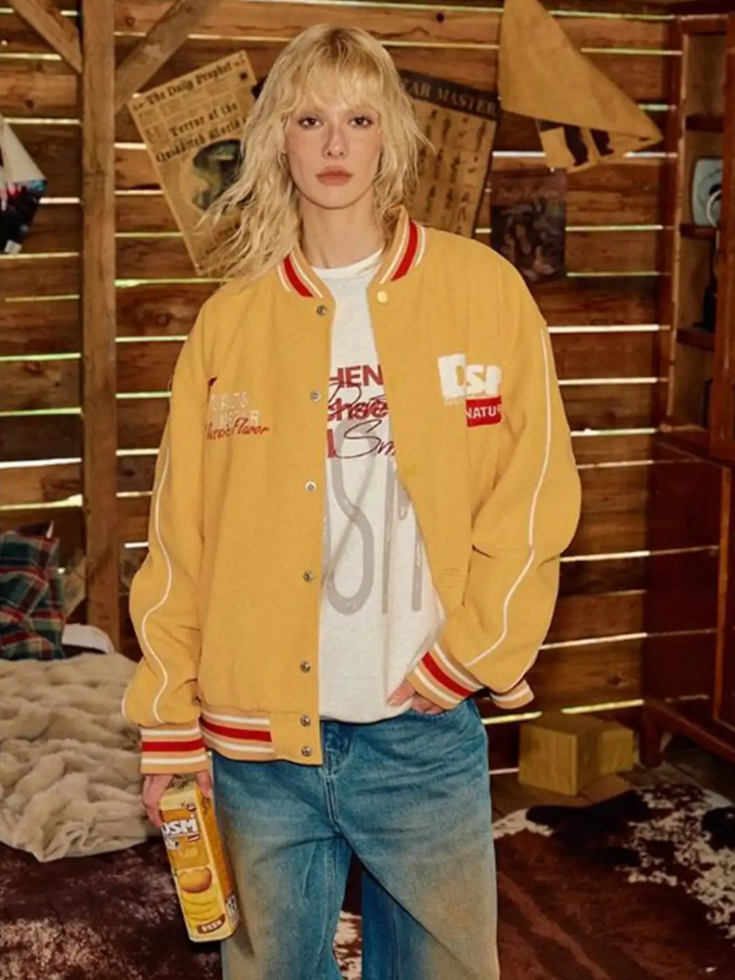 DONSMOKE | Wavy Textured Corduroy Baseball Jacket
